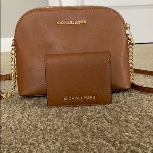Leather cross body with matching mini wallet